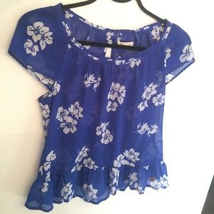 Hollister royal blue sheer floral blouse. MOVING SALE - LAST CHANCE
